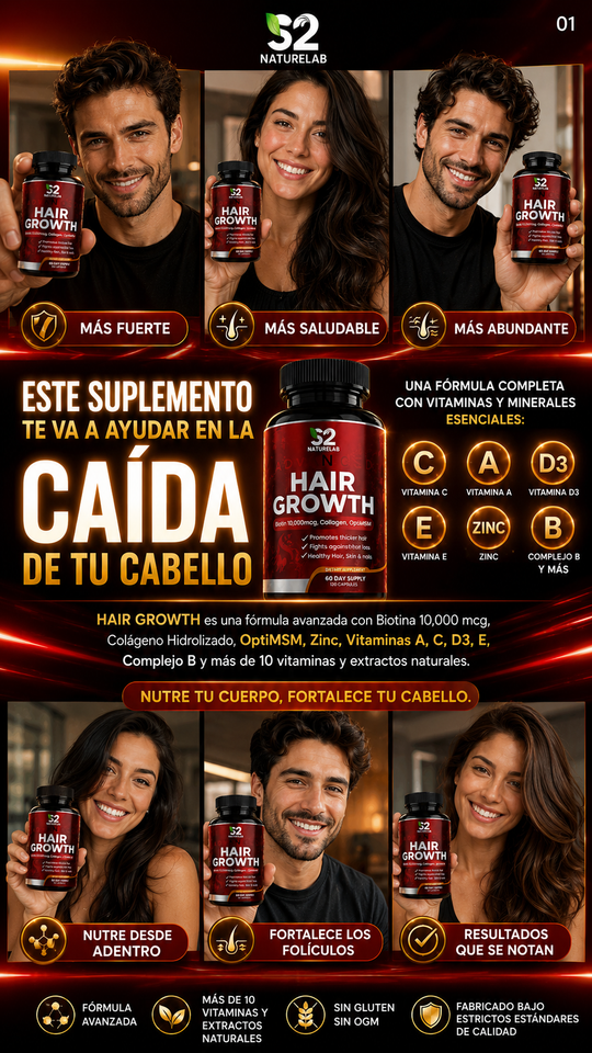 Nutre tu cabello desde donde realmente comienza: el interior. con HAIR GROWTH, con Collagen y OptiMSM