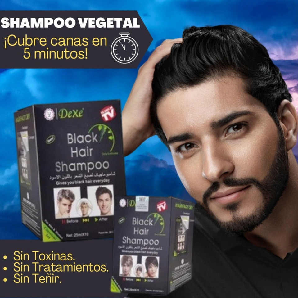 Shampoo Cubre Canas Tinte Negro Caja 25ml X10 Sobres
